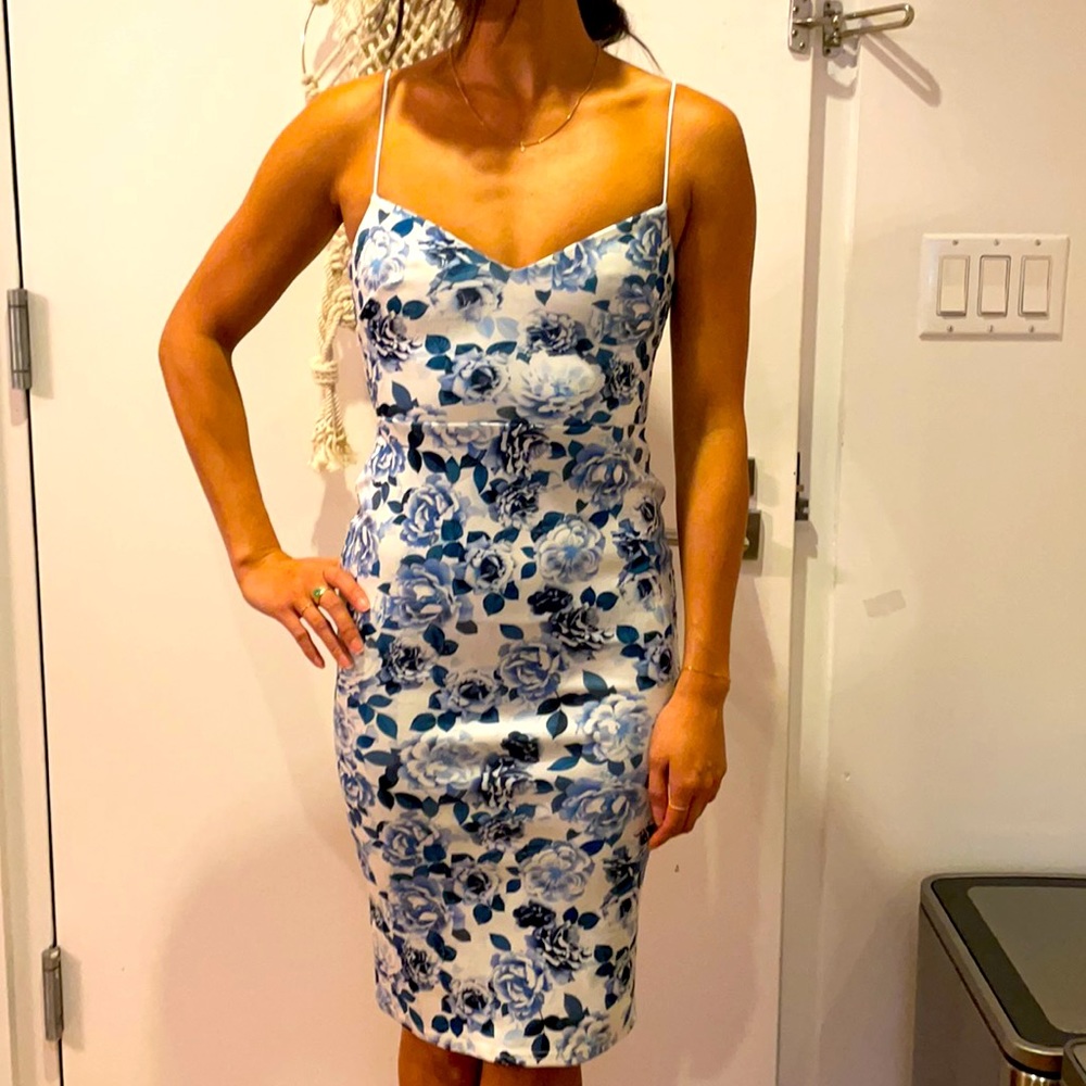 Blue and white floral mini dress